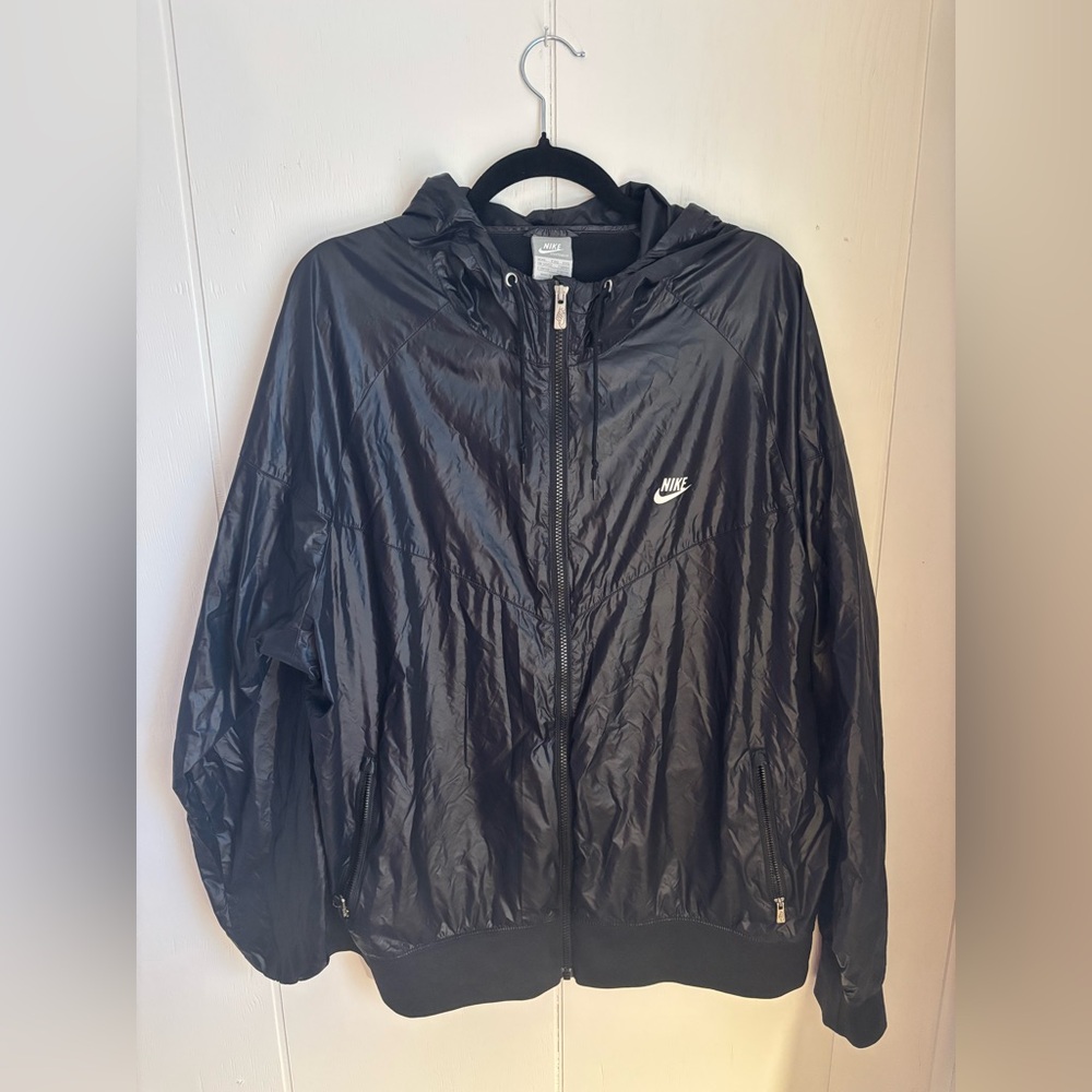 Nike Shiny Black Hooded Windbreaker